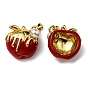Colgantes de esmalte de latón chapado en rack, con perla de imitación de acrílico, sin plomo y el cadmio, chapado en oro 18 k real de larga duración, encanto de manzana