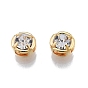 Brass Micro Pave Clear Cubic Zirconia Beads, Flat Round