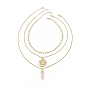 3Pcs 3 Style Natural Rose Quartz Bullet & Alloy Sun Pendant Necklaces Set with Brass Curb Chains for Women