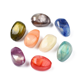 Opaque Acrylic Beads, Two Tone Color, with Glitter Powder, Teardrop