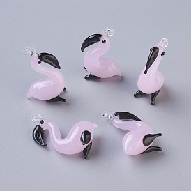 Handmade Lampwork Pendants, Flamingo Shape
