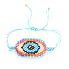 Friendship Eye Loom Pattern Seed Beads Bracelets for Women, Adjustable Nylon Cord Braided Bead Bracelets