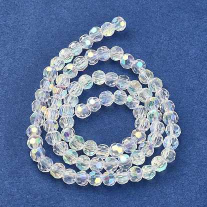 Chapelets de perles en verre, facettes (32 facettes) rondes, de couleur plaquée ab 