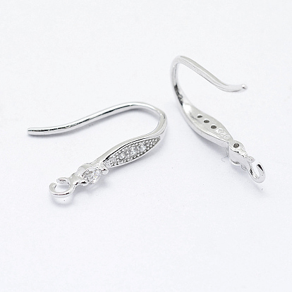 925 Sterling Silver Micro Pave Cubic Zirconia Earring Hooks, with 925 Stamp, Clear
