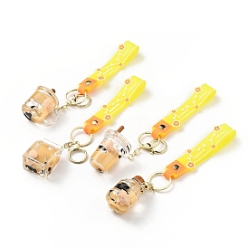 Porte-clés pendentif acrylique thé au lait perlé, avec fermoirs mousqueton en alliage doré clair, porte-clés en fer et ruban plastique pvc