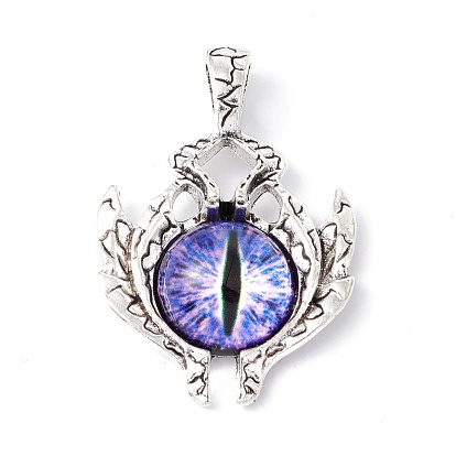 Glass Pendants, with Antique Silver Plated Alloy Findings, Evil Eye