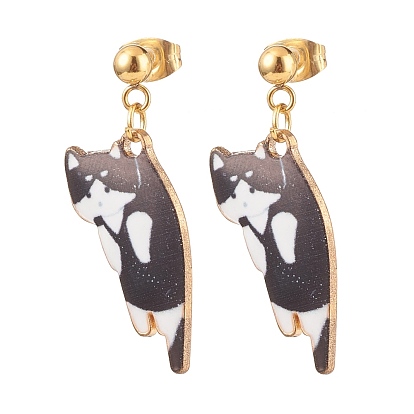 Boucles d'oreilles chat en alliage avec émail, plaqué or 304 bijoux en acier inoxydable pour femmes
