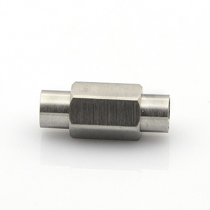 304 Stainless Steel Matte Surface Magnetic Clasps with Glue-in Ends, Hexagonal Prism