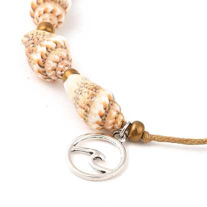 Bracelet perlé coquillage spirale avec breloque vague, bracelet réglable pour femme