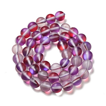 Electroplated Synthetic Moonstone Beads Strands, Dyed, Holographic Beads, Half AB Color Plated, Frosted, Round