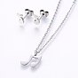 304 Stainless Steel Jewelry Sets, Stud Earrings and Pendant Necklaces, Note