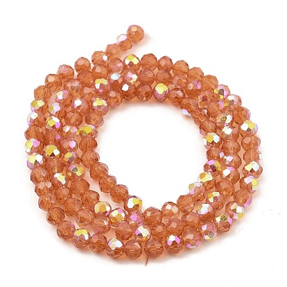 Cuisson des brins de perles de verre transparentes peintes, imitation opalite, facette, de couleur plaquée ab , ronde
