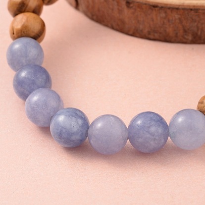 Round Wood Beaded Stretch Bracelets, with Natural Gemstone Beads