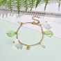 Acrylic Leaf & Flower & Plastic Pearl Charm Bracelet, Golden 304 Stainless Steel Jewelry for Woman
