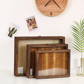 Boîte de rangement en bois, avec couvercle rabattable en verre transparent et fermoir en fer, rectangle