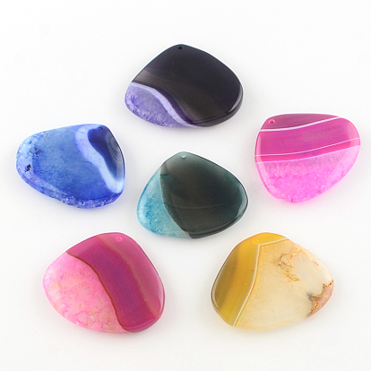 Dyed Teardrop Natural Crackle Agate Pendants, 42~46x48~54x7~10mm, Hole: 2mm