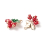 2Pcs Brass Enamel Pendants, Light Gold, Pomegranate with Leaf Charm