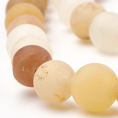 Natural Yellow Jade Beads Strands, Frosted, Round
