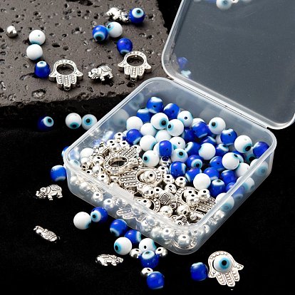 DIY Jewelry Finding Kits, Including Handmade Evil Eye Lampwork Beads, Tibetan Style Alloy Beads & Bead Frames