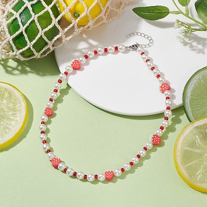 Fruit Polymer Clay & Glass Seed & Acrylic Pearl Beaded Necklace