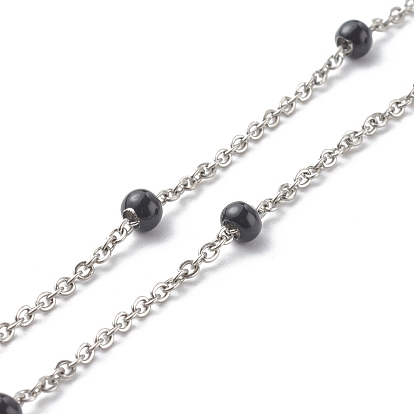 304 acier inoxydable colliers de chaînes du câble, avec des perles d'émail, couleur inox