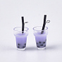 Plastic Cup Pendants, with Resin Inside and Iron Findings, Imitation Bubble Tea/Boba Milk Tea