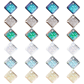 PandaHall Elite 24Pcs 6 Colors Embossed Glass Rhinestone Pendants, Abnormity Embossed Style, Rhombus, Faceted
