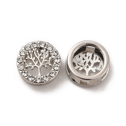 Alloy Slide Charms, with Crystal Rhinestone, Flat Round with Tree of Life