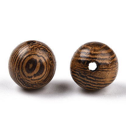Perles en bois de wengé naturel, sans plomb, ronde, teint