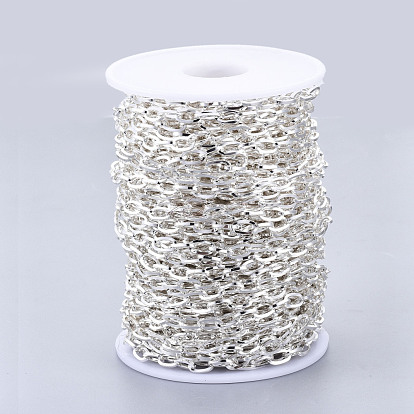 304 Stainless Steel Paperclip Chains, Drawn Elongated Cable Chains, with Spool, Unwelded, Flat Oval