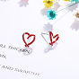 SHEGRACE 925 Sterling Silver Stud Earrings for Women, Baking Painted, Heart, Silver Color Plated