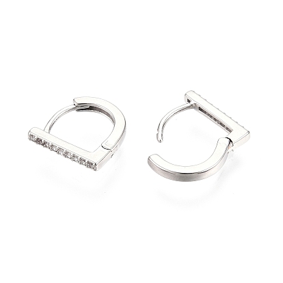 Clear Cubic Zirconia Rectangle Hoop Earrings, Brass Jewelry for Women, Nickel Free
