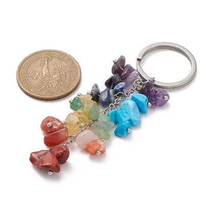 Porte-clés chakra en perles de pierres précieuses naturelles et synthétiques, avec 304 porte-clés fendus en acier inoxydable