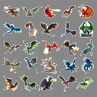 50Pcs PVC Self Adhesive Cartoon Stickers, Waterproof Dragon Decals, for Suitcase, Skateboard, Refrigerator, Helmet, Mobile Phone Shell