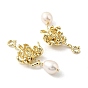 Décorations de pendentifs en perles d'eau douce naturelles, ornement en laiton de fleur de chrysanthème avec fermoirs à anneau à ressort