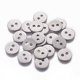 201 Stainless Steel Buttons, 2-Hole, Flat Round