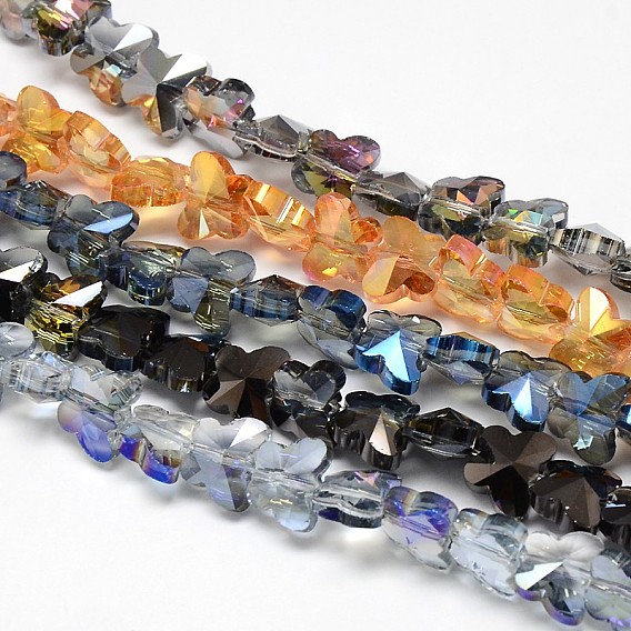 Cristal plaquent perles de papillon de fils de verre, facette, couleur arc-en-plaqué, 8x10x6mm, Trou: 1mm, Environ 49 pcs/chapelet, 15.4 pouce