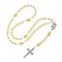Glass Pearl Rosary Bead Necklace, Alloy Cross & Virgin Mary Pendant Necklace