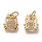 Brass Micro Pave Clear Cubic Zirconia Charms, Cadmium Free & Lead Free, Long-Lasting Plated, Crab Shape