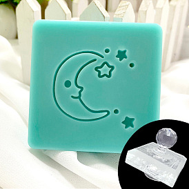 Transparent Acrylic Stamps, DIY Handmade Soap Stamp Chapters, with Round Handles, Clear, Moon/Star/Flower Pattern