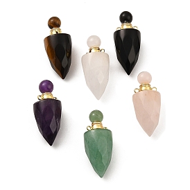 Natural Gemstone Openable Perfume Bottle Pendants, Faceted Bullet Perfume Bottle Charms, with 304 Stainless Steel Findings