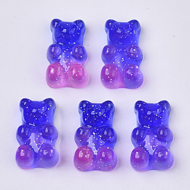 Transparent Resin Cabochons, with Glitter Powder, Two Tone, Bear