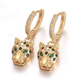 Brass Leverback Earrings, with Cubic Zirconia, Leopard, Colorful