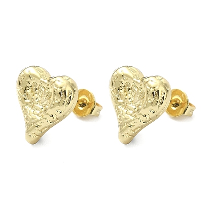 Brass Heart Stud Earrings for Valentine's Day, Lead Free & Cadmium Free