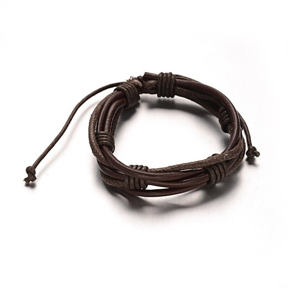 Cuero trenzado del cordón ajustable pulseras de varias vueltas, con cordón encerado, 54 mm, 15x19 mm