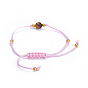 Nylon réglable bracelets cordon tressé de perles, avec perles en laiton et œil de tigre naturel
