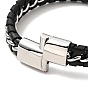 Leather & 304 Stainless Steel Braided Cord Bracelet with Magnetic Clasp for Men Women