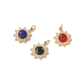 Natural Stone Charms, with Ion Plating(IP) Real 24K Gold Plated 304 Stainless Steel Findings, Flower