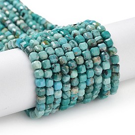 Natural HuBei Turquoise Beads Strands, Cube, Faceted