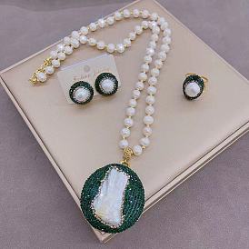 Ensemble de bijoux en perles baroques naturelles - élégant collier artisanal pour pulls